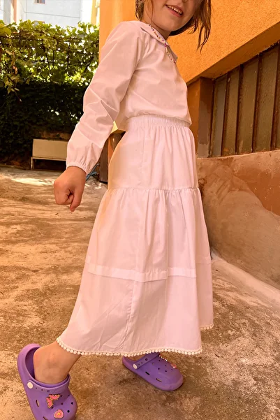 Masnu Çocuk Girl's Gathered Hijab Laced Long Skirt