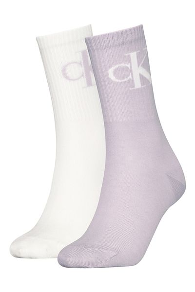 Calvin Klein , Set de șosete lungi cu dungi - 2 perechi, Alb optic, Liliac prăfuit, 39-42