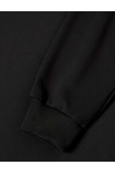 caddekombin Hanorac negru cu decolteu bisiklet cu imprimeu floral în buzunar