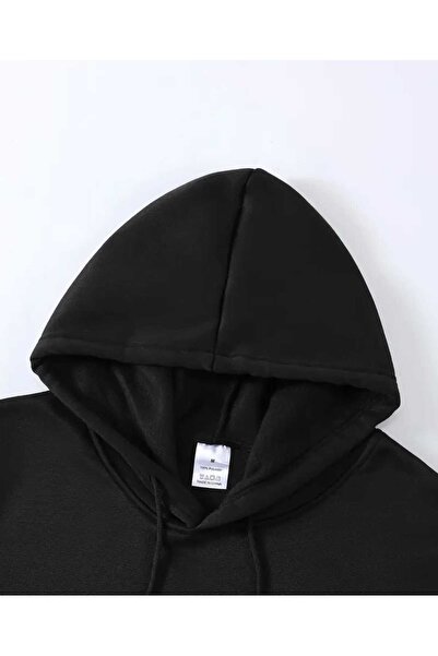 caddekombin Man Struggles Printed Hooded Pocket Inside Wool Black Sweatshirt