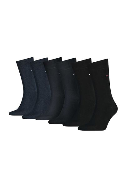 Tommy Hilfiger - Set de șosete lungi cu monogramă discretă - 6 perechi, Negru, Albastru, 39-42