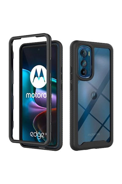 dalip Protective case compatible with Motorola Moto Edge 30, Defense360 Pro + Screen Protector, Black