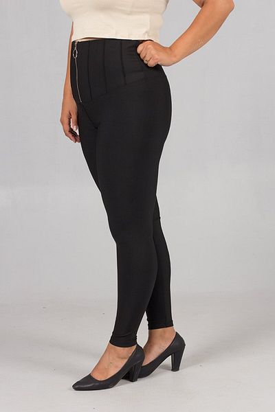 Truva XXL Plus Size Tightening Front Zipper Steel Combed Black Leggings
