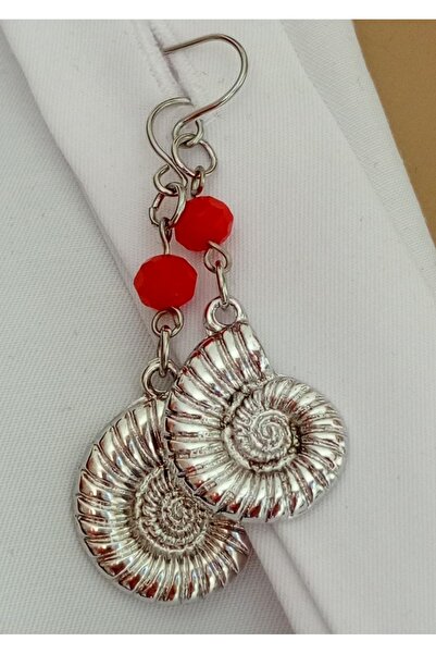 shop Kırmızı Kristal 2 Sıralı Salyangoz Detaylı Kolye ve Küpe Seti