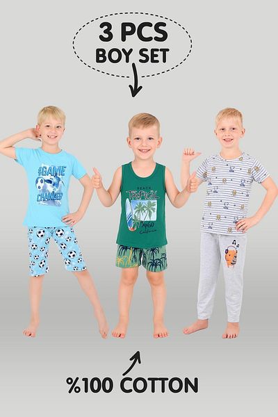 vitmo Комплект пижама от 3 части за момче, 100% памук, 4-5-6 години, модел: 110