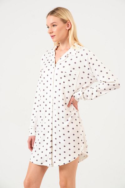 DOFİ Women's Buttoned Polka Dot Nightgown Ecru Purple – Breathable Fabric with Pocket Detail