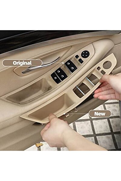 OEM Set manere interior fata spate, ornament butoane, Compatibil BMW seria 5 F10/F11, 2009-2017, Bej