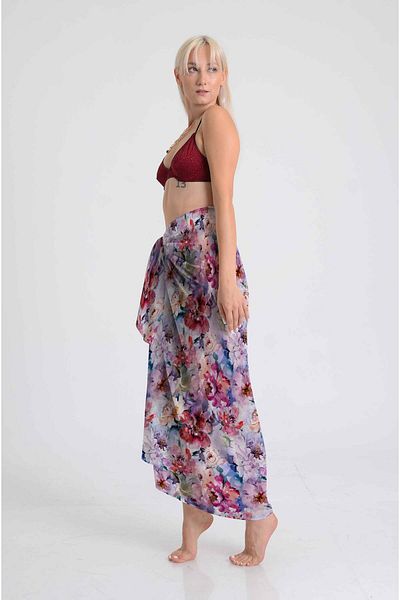 DESENİX Watercolor Floral Pattern Colorful Beach Dress |   100X145Cm |   Chiffon & Luxury Satin