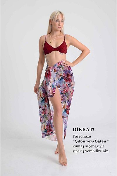 DESENİX Watercolor Floral Pattern Colorful Beach Dress |   100X145Cm |   Chiffon & Luxury Satin