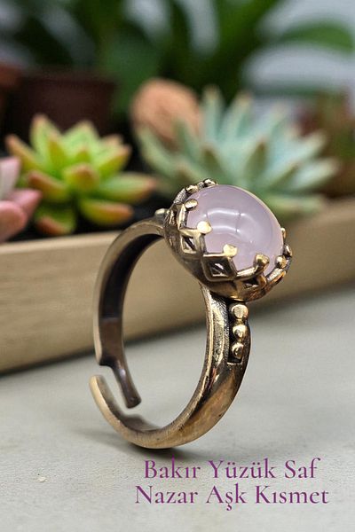 NBS Beautiful Naturel Stones Ring Pure Copper Adjustable Pink Quartz Stone Special Design (Daily, Gift, Special Occasions)