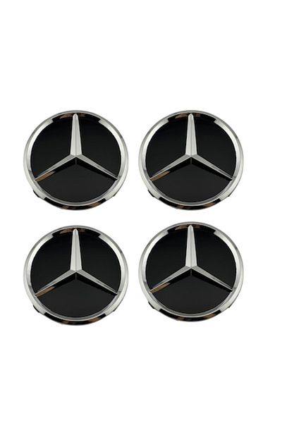 MERCEDES Set 4 Capace Jante AMG, Negru cu Chrom, Diametru 75mm