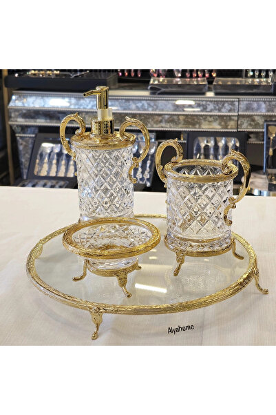 AlyaHomeAksesuar طقم حمام بمقبض ذهبي