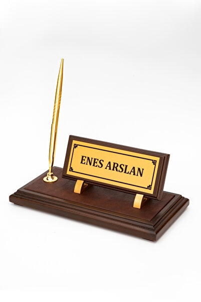 ofisbura Deri Detaylı Ahşap Masa İsimliği | Kişiye Özel Ünvanlı İsimlik | Şık Ofis Organizer