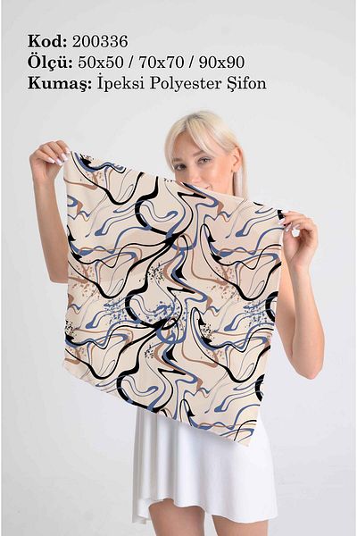 DESENİX وشاح بنمط موجة تجريدية |   الثعلب الأزرق الداكن والأسود | 50x50 - 70x70 - 90x90 |   شيفون بوليستر حريري