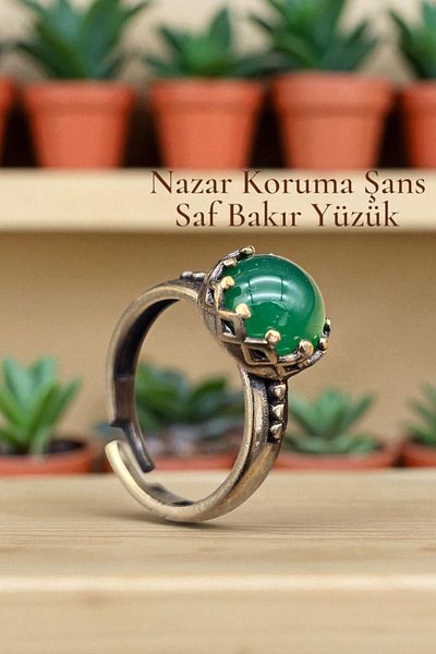 NBS Beautiful Naturel Stones Ring Pure Copper Adjustable Aventurine Stone Special Design (Daily, Gift, Special Occasions)