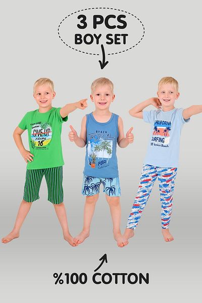 vitmo Комплект пижама от 3 части за момче, 100% памук, 4-5-6 години, модел: 111
