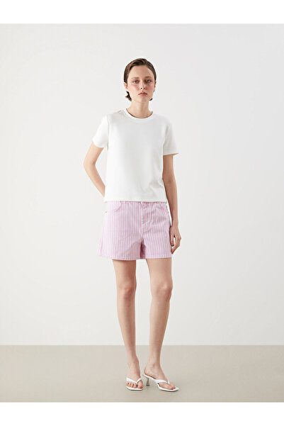 LC Waikiki Nevavm Standard Fit Striped Women's Jean Shorts with a Difference