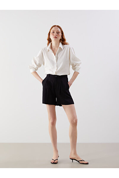 LC Waikiki Γυναικείο σορτς LCW Vision Black Standard Fit με λινό μείγμα