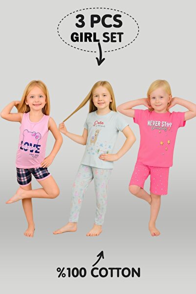 vitmo Σετ πιτζάμες για κορίτσια 3 τεμαχίων 100% βαμβακερό 4-5-6 ετών Μοντέλο:126