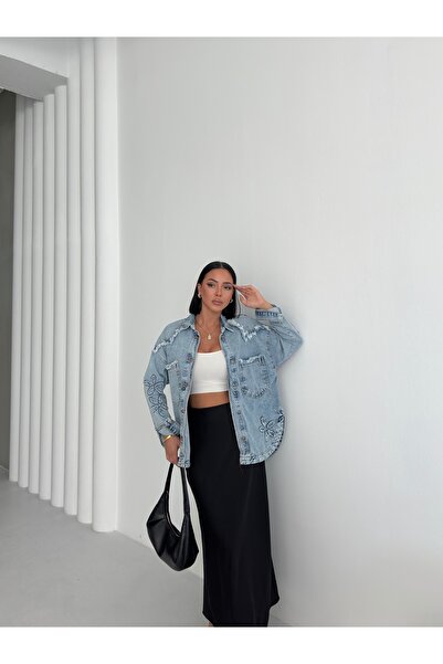 SOLİS MODA "سترة جينز نسائية منقوشة بالزهور - أنيقة ومريحة