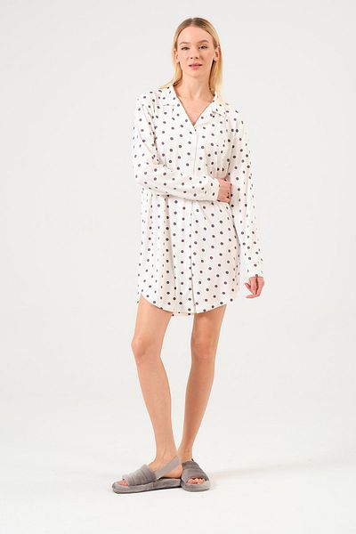 DOFİ Women's Buttoned Polka Dot Nightgown Ecru Purple – Breathable Fabric with Pocket Detail