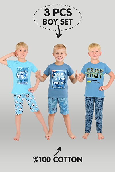 vitmo Set pijama 3 piese pentru băiat, 100% bumbac, 10-11-12 ani Model: 104