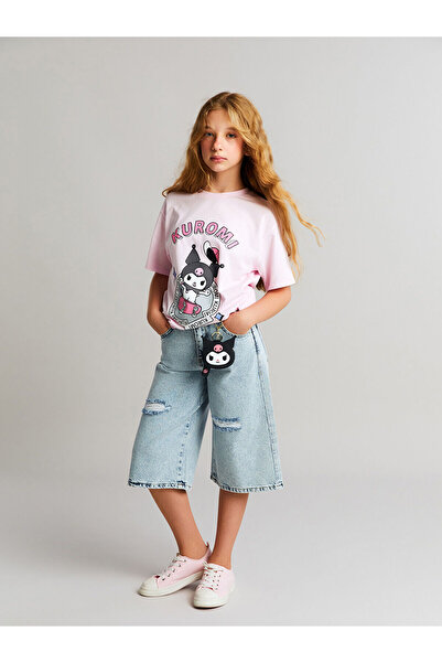 LC Waikiki Girl's Jean Bermuda with Ripped Detail