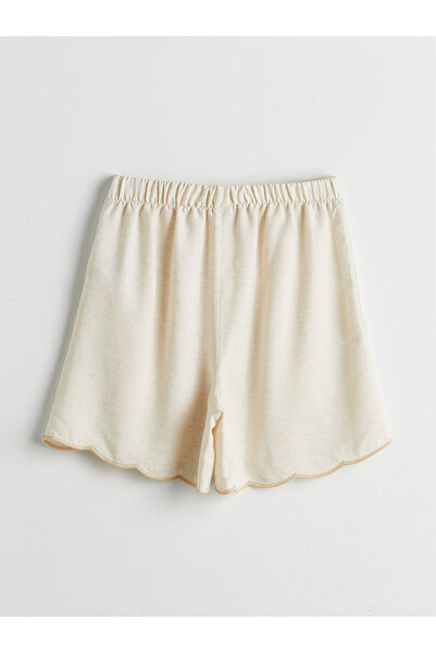 LC Waikiki Lcw Kids Ecru Elastic Waist Pleated Linen Blend Girls Shorts