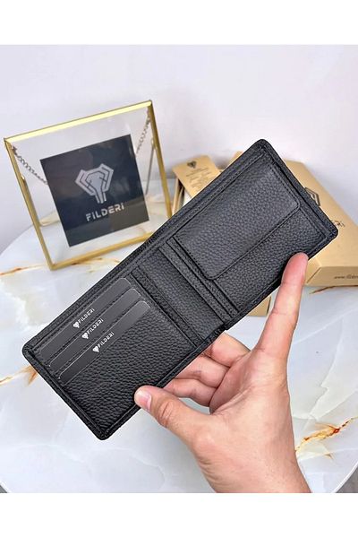 Fil Deri Genuine Leather Wallet Multi-Compartment Card Holder Black Color 2025