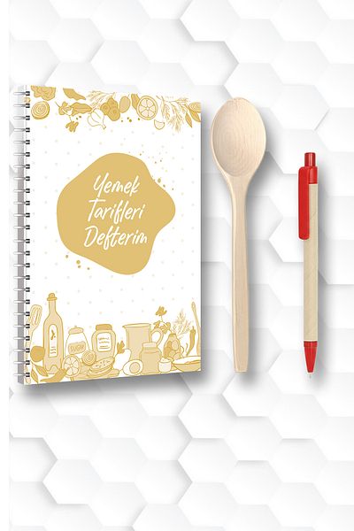 Saydam Yayınları Cooking Recipes Notebook 17*24 Size 150 Pages Wooden Spoon Pen Gifts