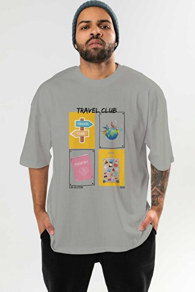 Ankhises Tricou oversize cu imprimeu în față Travel Club Bărbați Femei Tricou...