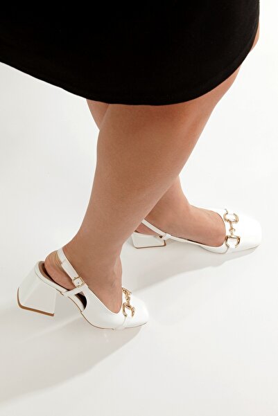 Modabuymus Sandale de vară cu cataramă cu toc gros alb Genova