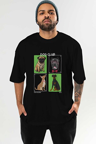 Ankhises Tricou oversize negru cu imprimeu Dog Club pentru bărbați și femei, ...