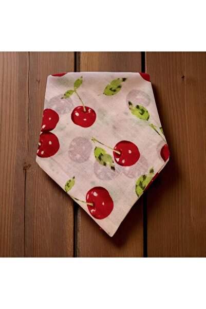 ALS Tasarım Dünyası Cherry Patterned 100% Cotton Bandana on White Color Background, Hair Band