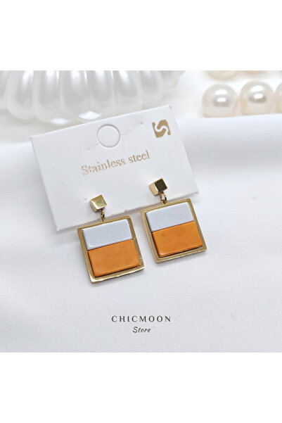 CHICMOON STORE Steel Gold Color Colorful Square Earrings
