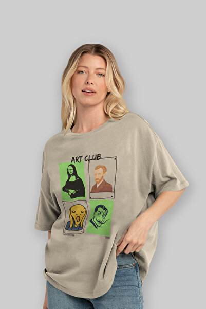 Ankhises Art Club μπροστινό εμπριμέ μπλουζάκι Oversize Ανδρικό Γυναικείο 100% βαμβακερό μπλουζάκι με λαιμόκοψη