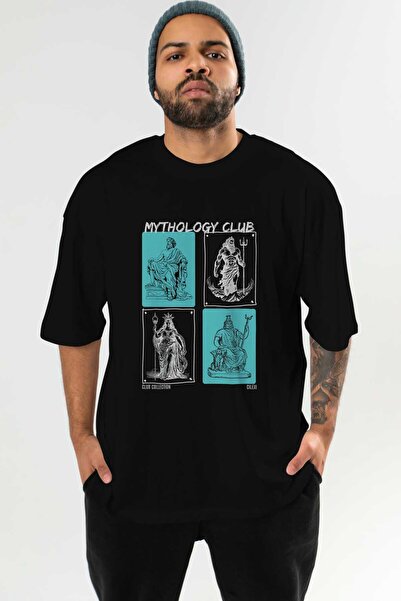 Ankhises Tricou negru supradimensionat cu imprimeu frontal Mythology Club, pe...