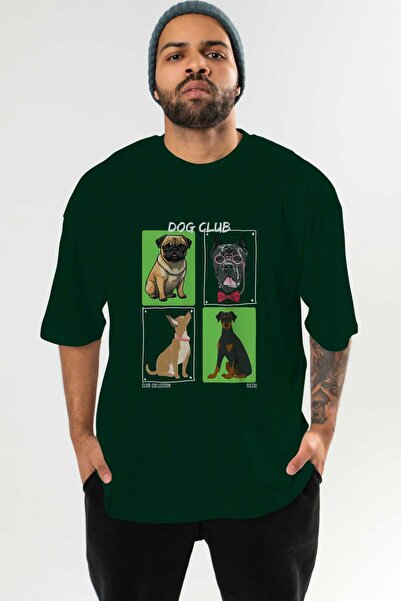 Ankhises Μπλουζάκι Dog Club με στάμπα μπροστά, πράσινο, oversize, ανδρικό, γυ...