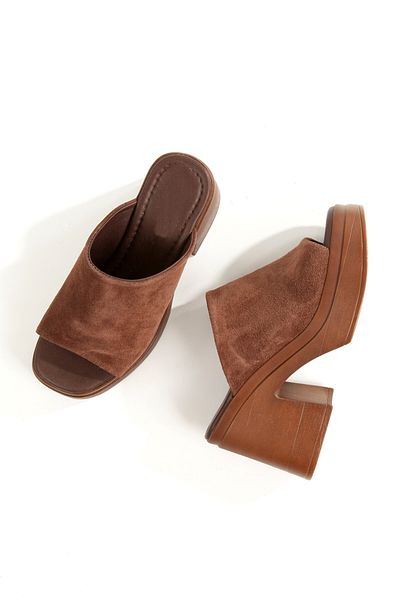 Modabuymus Παντόφλες Forela Bitter Brown Suede Γνήσιο Δέρμα Χοντρή Σόλα Παντόφλες Υψηλής Πλατφόρμας