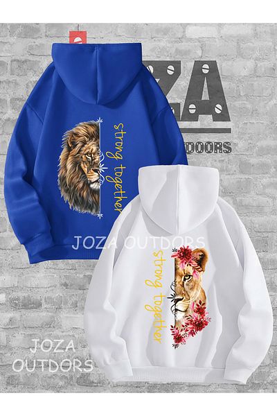 Joza Outdoors Femei Bărbați New Lion Back Printed Dear Couple Design Combinat Hanorac cu glugă Set de 2