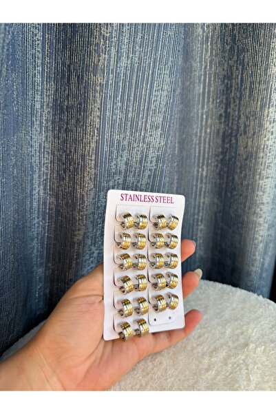 Chic Charms 1 Çift Paslanmaz Çelik Kaliteli Klipsli Yuvarlak Gold Gümüş Küpeler