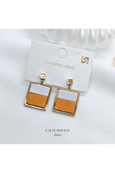 CHICMOON STORE Steel Gold Color Colorful Square Earrings