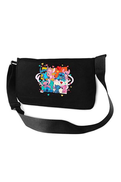 DEEFWEAR Black Cute Couple Stitch & Angel Printed Back to School Messenger Bag