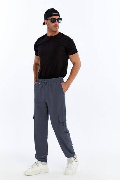 KRAVEN Men's Oversize Loose Fit Cargo Pocket Premium Sweatpants Parachute Fabric Adjustable Leg Clip-On Baggy Trousers