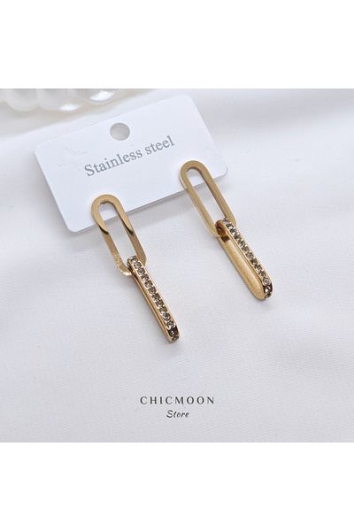 CHICMOON STORE Steel Gold Color Stone Earrings