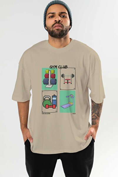 Ankhises Tricou oversize cu imprimeu în față Gym Club Bărbați Femei Tricou cu decolteu 100% bumbac