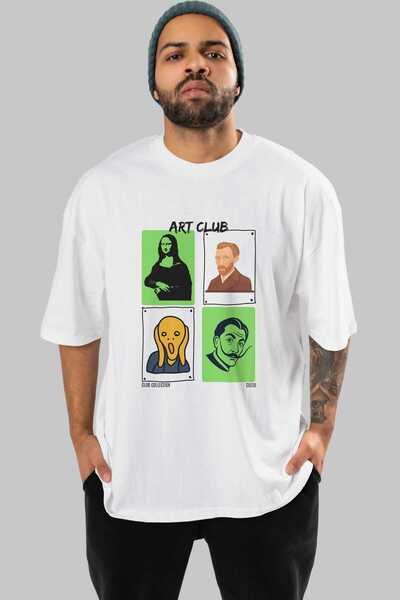 Ankhises Μπλουζάκι Art Club με στάμπα μπροστά, λευκό, oversized, ανδρικό, γυν...