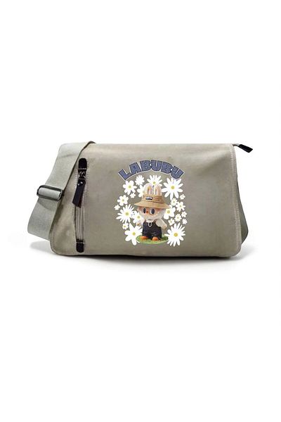 DEEFWEAR Beige Cute Labubu Daisy Printed Back to School Messenger Bag