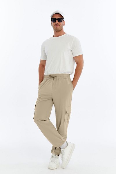 KRAVEN Men's Oversize Loose Fit Cargo Pocket Premium Sweatpants Parachute Fabric Adjustable Leg Clip-On Baggy Trousers