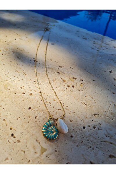 staınless steel İstiridye ve Deniz Kabuğu Yaz Temalı Kadın Çelik Kolye